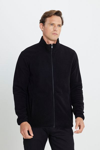AC&Co / Altınyıldız Classics Schwarze Anti-Pilling-Sweatshirt-Fleecejacke mit Bato-Kragen in Standard-Passform für Herren