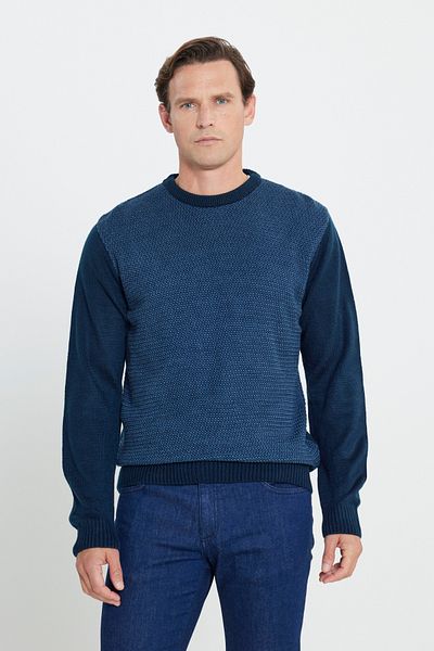 AC&Co / Altınyıldız Classics Marineblauer Standard-Strickpullover für Herren mit normalem Schnitt und Rundhalsausschnitt mit Wabenmuster
