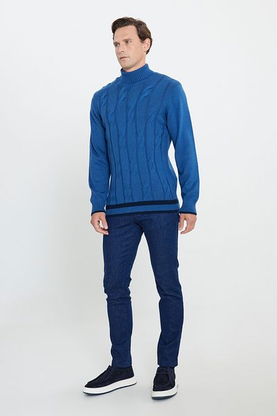 AC&Co / Altınyıldız Classics Pulover pentru bărbați, albastru aviator, cu croială obișnuită, tricotaj jacquard, cu croială obișnuită