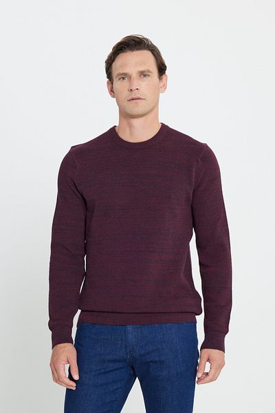 AC&Co / Altınyıldız Classics Gemusterter Strickpullover für Herren in Burgunderrot und Marineblau mit normaler Passform und normalem Schnitt und Rundhalsausschnitt