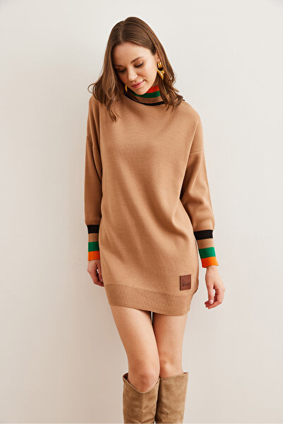 Olalook Γυναικείο γιακά και μανσέτα με λεπτομέρεια πλεκτό φόρεμα ELB- 19001992