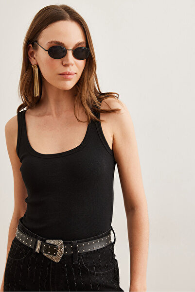 Olalook Women's Black Front Back U Bottom Snap Bodysuitbdy- 00000053