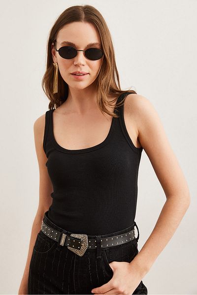 Olalook Women's Black Front Back U Bottom Snap Bodysuitbdy- 00000053