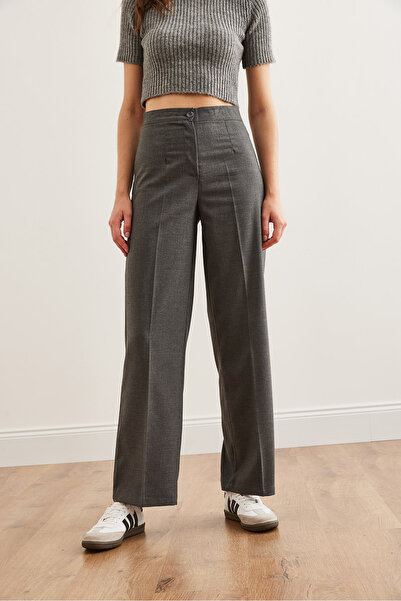 Olalook Kadın Füme Tek Düğme Poliviskon Bol Paça PantolonPNT-19000305