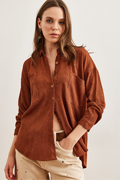 Olalook Women's Tan Comfortable Fit Slim Corduroy Shirtgml- 19001262