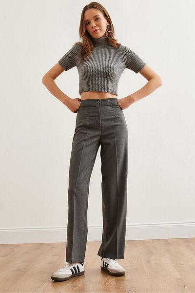 Olalook Geräucherte Damen-Hose mit weitem Bein aus Polyviskon mit einem KnopfPNT- 19000305