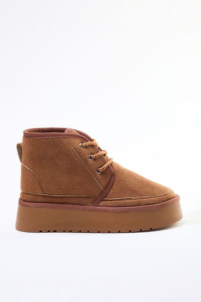 TRENDYOL SHOES Tan Suede Šněrovací Platforma Dámské boty s tlustým plochým dnem Takaw25Bo00062