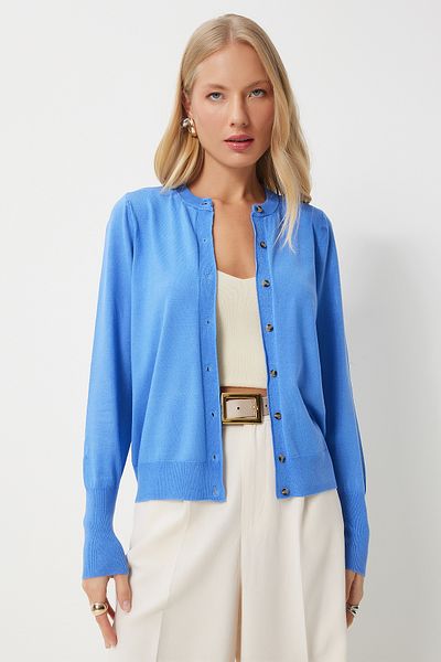 Happiness İstanbul Blauer weicher Strick-Cardigan für Damen – saisonal KL00008