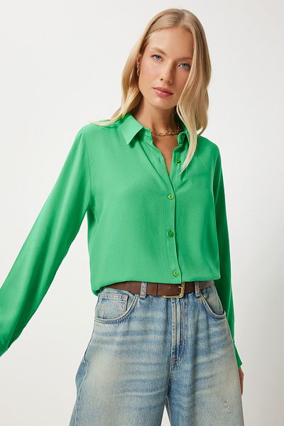 Happiness İstanbul Green Viscose Women's Shirt - Comfortable Fit To00153