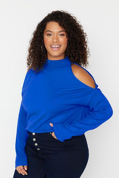 Trendyol Curve Saks Cut Out Λεπτομερές πλεκτό πουλόβερ TBBAW23AN00025