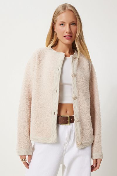 Happiness İstanbul Beige Boucle Knitwear Women's Jacket - Kl00004