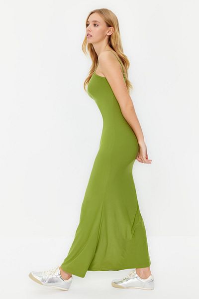 Trendyol Collection Πράσινο Εφαρμοσμένο/Εφαρμοσμένο λουράκι Ευέλικτο πλεκτό Maxi Pencil Φόρεμα TWOSS23EL02435