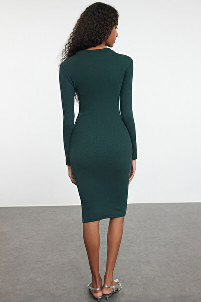 Trendyol Collection Πλεκτό μακρυμάνικο φόρεμα με ελαστικό ριμπ σμαραγδί πράσινο - TWOAW25EL00102