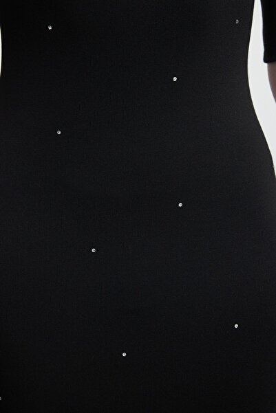 Kolekcia Trendyol Trištvrťové rukávyBodyconMidi pletené šaty - Black Stone Detailed Twoaw25el00458