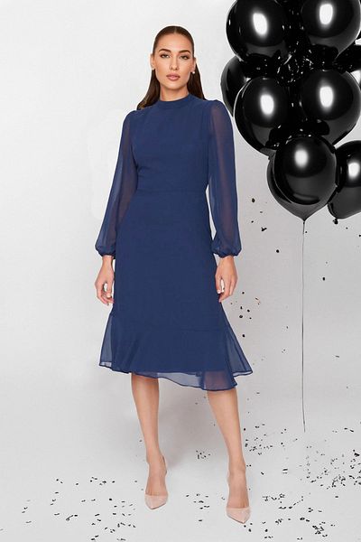 Trendyol Collection Indigo Midi Délka A-Střih šifonových šatů Stojánek a podšívka - Twoaw20El1313