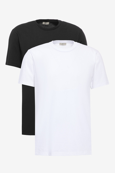 George Henry Pachet de 2 tricouri unisex, 100% bumbac, slim fit, decolteu, al...