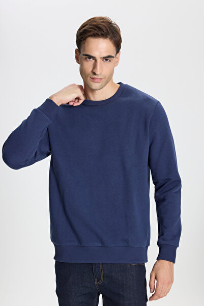 George Henry Ανδρικό φούτερ Navy Blue με 3 κλωστές, βαμβακερή κανονική εφαρμογή, κανονική εφαρμογή με λαιμόκοψη