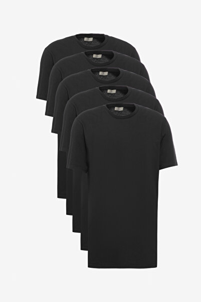 George Henry Unisex Πακέτο με 5 100% βαμβακερά μαύρα μπλουζάκια με λεπτή εφαρμογή με λαιμόκοψη