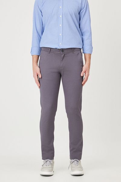 George Henry Cotton Lycra Flexible Slim Fit Slim Fit Men's Anthracite Chino Trousers with Side Pockets