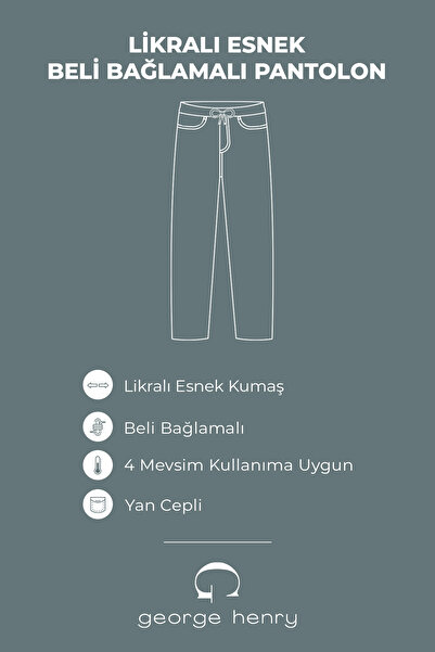 George Henry Lycra Flexible Slim Fit Slim Fit Men's Gray Jogger Trousers with Tie Waist and Side Pockets