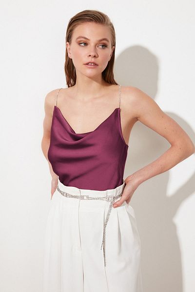 Trendyol Collection Σατέν μπλούζα με λουράκι από σκούρο κεράσι TPRSS21BZ1339