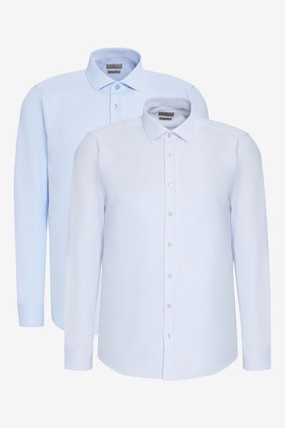 George Henry Pachet de 2 cămăși Oxford din bumbac, slim fit, cu model clasic de guler