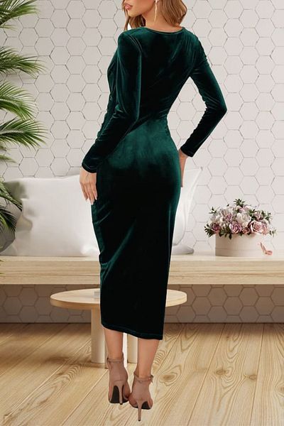 Trendyol Collection Σμαραγδένιο Πράσινο Βελούδινο Πλεκτό Φόρεμα TPRAW25EL00180