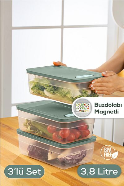 Vienev Green 3.8 Liter 3-Piece Adjustable Vegetable and Fruit Storage Container