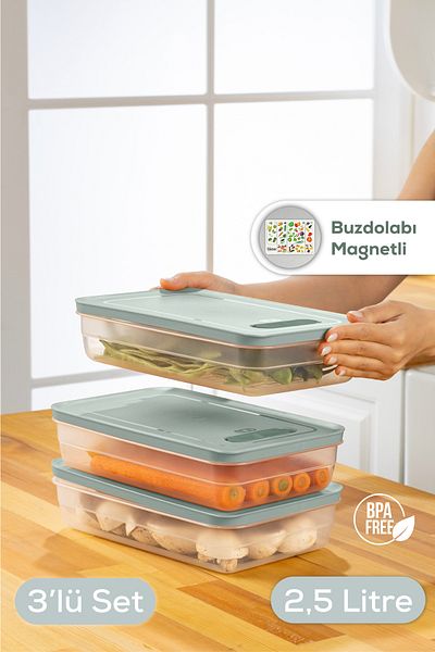 Vienev 2.5 Liter Mint 3-Piece Adjustable Vegetable and Fruit Storage Set