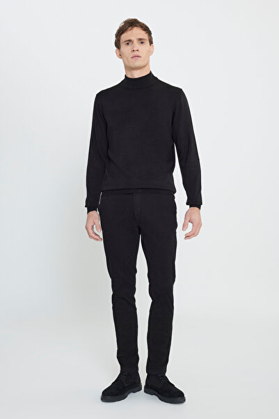 George Henry Ανδρικό μαύρο πλεκτό πουλόβερ με κανονική εφαρμογή, μισό ζιβάγκο