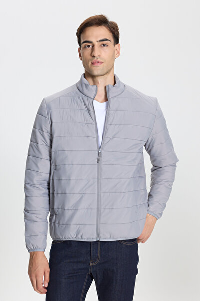 George Henry Αντιανεμικό Keep Warm Εξαιρετικά ελαφρύ ανδρικό γκρι παλτό με όρθιο γιακά με τυπική εφαρμογή