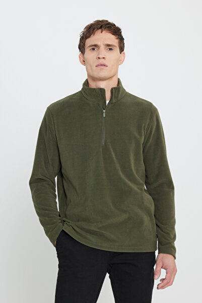 George Henry Anti-pilling Tüylenme Yapmayan Bato Yaka Soğuk Geçirmez Erkek Haki Standart Fit Sweatshirt Polar