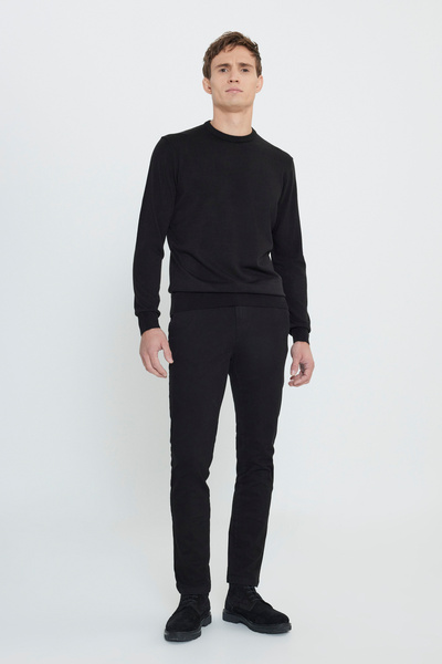 George Henry Ανδρικό μαύρο πλεκτό πουλόβερ με κανονική εφαρμογή Crew Neck