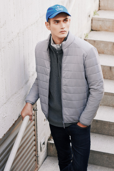 George Henry Αντιανεμικό Keep Warm Εξαιρετικά ελαφρύ ανδρικό γκρι παλτό με όρθιο γιακά με τυπική εφαρμογή