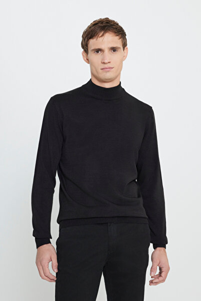 George Henry Ανδρικό μαύρο πλεκτό πουλόβερ με κανονική εφαρμογή, μισό ζιβάγκο