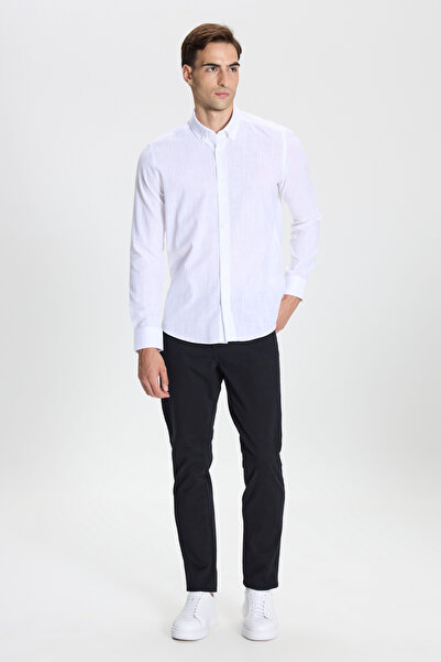 George Henry Ανδρικό λευκό πουκάμισο με λινό γιακά με κουμπιά 100% βαμβακερή λεπτή εφαρμογή