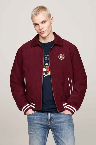 Tommy Jeans Férfi bordó kabát - DM0DM19626VLP Crest Cord Letterman
