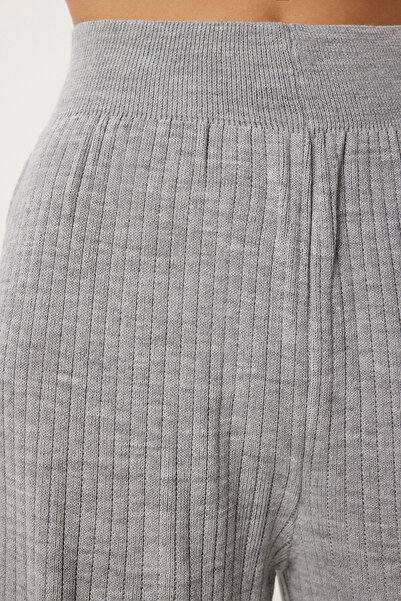 Happiness İstanbul Kadın Açık Gri Fitilli Triko Pantolon Kİ00096