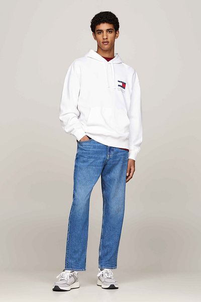Tommy Jeans Weißes Herren-Sweatshirt mit Kapuzenkragen DM0DM20500YBR RLX NOVELTY GRAPHIC
