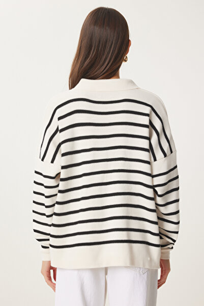 Happiness İstanbul Dámsky sveter Bone Polo golier Crop Knit US00293