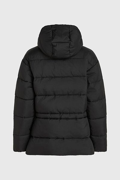 Calvin Klein Dámska bunda Regular Fit s kapucňou a zipsom, elastický pás s dlhým rukávom Puffer čierna bunda 00Gwf4O512-B