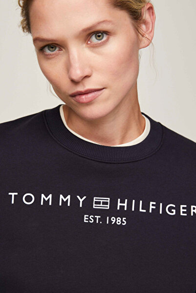 Tommy Hilfiger Námořnická modrá dámská mikina s potiskem Crew Neck Logo Mdrn Reg Corp C-Nk Swtshrt