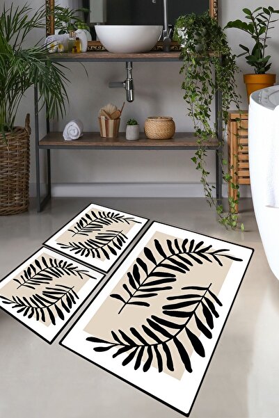 Chilai Home Castıng Leaf 3'lü Set Banyo Halısı Banyo Paspası