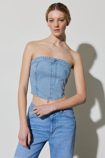 WRANGLER Slim Fit Slim Fit 100% Cotton Sleeveless Crop Jean Denim Blouse