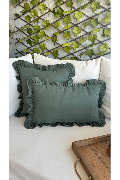 Decamor home Husă de pernă vintage cu volane, verde, 1 bucată
