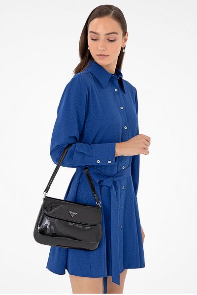 Pierre Cardin Geantă de umăr pentru femei din piele lacuită neagră strălucitoare 05PC24K1203