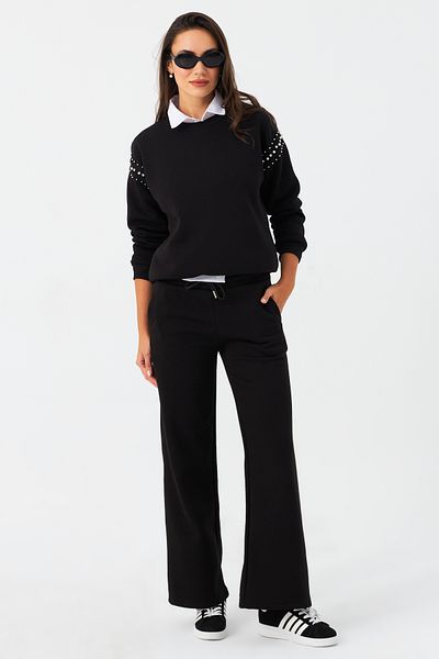 Cool & Sexy Schwarze Palazzo-Jogginghose für Damen – elastische Taille ZM30