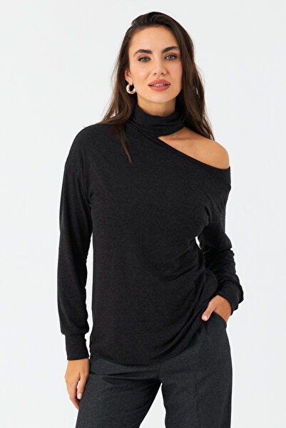 Cool & Sexy Kadın Antrasit Tek Omuz Açık Balıkçı Bluz EY2981
