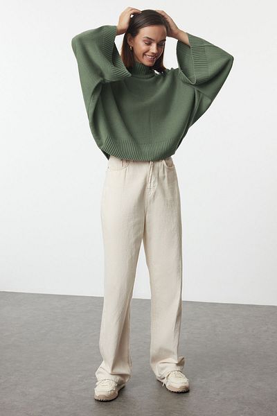 Trendyol Collection Pulover verde cu mâneci largi spaniole TWOAW23KZ01838