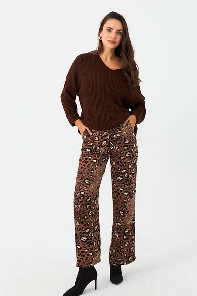 Cool & Sexy Leopard Print Brown Satin Women's Trousers - Car1069